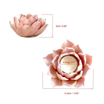 Pretty Home Ceramic Lotus Candle holder Handmade Petals Style Flower Tea Lights holder Home & Tabletop Centerpiece Decoration (Pink)