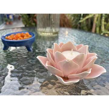 Pretty Home Ceramic Lotus Candle holder Handmade Petals Style Flower Tea Lights holder Home & Tabletop Centerpiece Decoration (Pink)