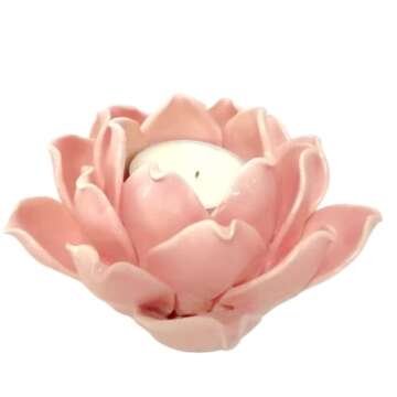 Pretty Home Ceramic Lotus Candle holder Handmade Petals Style Flower Tea Lights holder Home & Tabletop Centerpiece Decoration (Pink)