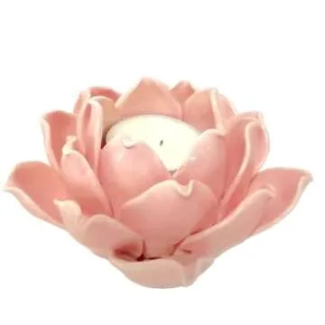 Pretty Home Ceramic Lotus Candle holder Handmade Petals Style Flower Tea Lights holder Home & Tabletop Centerpiece Decoration (Pink)