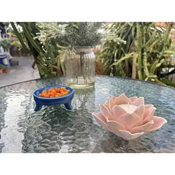 Pretty Home Ceramic Lotus Candle holder Handmade Petals Style Flower Tea Lights holder Home & Tabletop Centerpiece Decoration (Pink)