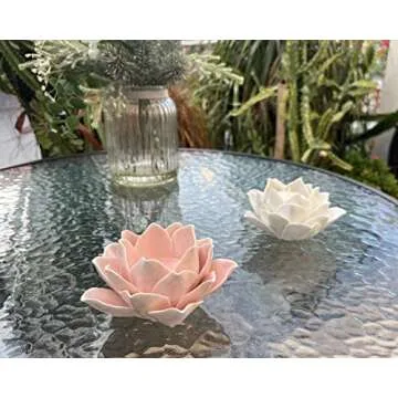 Pretty Home Ceramic Lotus Candle holder Handmade Petals Style Flower Tea Lights holder Home & Tabletop Centerpiece Decoration (Pink)