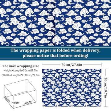 Whaline 12 Sheet Blue Chinoiserie Wrapping Paper 19.7 x 27.6 Inch Classic Chinese Landscape Porcelai...