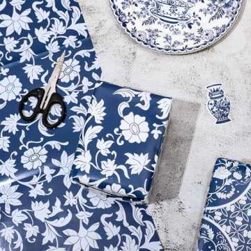 Whaline Blue Chinoiserie Gift Wrap Paper - 12 Sheets