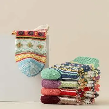 LKV Womens Winter Socks Gift Box Free Size Thick Wool Socks Soft Warm Casual Socks for Women Socks Christmas Socks 5 Pairs