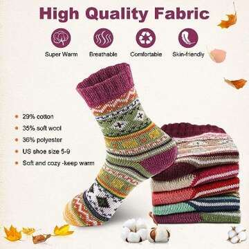 LKV Womens Winter Socks Gift Box Free Size Thick Wool Socks Soft Warm Casual Socks for Women Socks Christmas Socks 5 Pairs