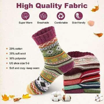 LKV Womens Winter Socks Gift Box Free Size Thick Wool Socks Soft Warm Casual Socks for Women Socks Christmas Socks 5 Pairs