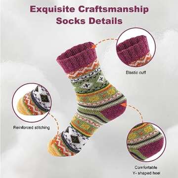 LKV Womens Winter Socks Gift Box Free Size Thick Wool Socks Soft Warm Casual Socks for Women Socks Christmas Socks 5 Pairs