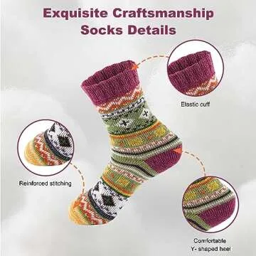 LKV Womens Winter Socks Gift Box Free Size Thick Wool Socks Soft Warm Casual Socks for Women Socks Christmas Socks 5 Pairs