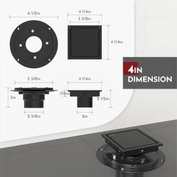 WEBANG 4 Inch Square Shower Drain Black Floor Drain with Flange Reversible 2-in-1 Cover Tile Insert ...