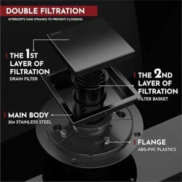 WEBANG 4 Inch Square Shower Drain Black Floor Drain with Flange Reversible 2-in-1 Cover Tile Insert Grate Removable SUS304 Stainless Steel CUPC Certified Matte Black