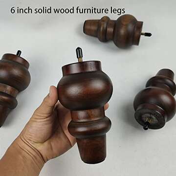 Kualuzt Couch Legs 6 inch Wood bun Furniture feet Set of 4 for Sofa Armchair Ottoman Coffee Table etc with Screw Install kit (6 inch bun Legs)