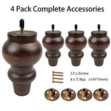 Kualuzt Couch Legs 6 inch Wood bun Furniture feet Set of 4 for Sofa Armchair Ottoman Coffee Table etc with Screw Install kit (6 inch bun Legs)