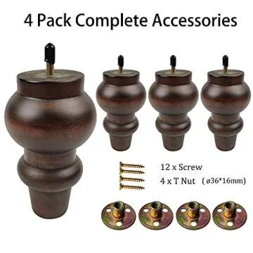 Kualuzt Couch Legs 6 inch Wood bun Furniture feet Set of 4 for Sofa Armchair Ottoman Coffee Table etc with Screw Install kit (6 inch bun Legs)