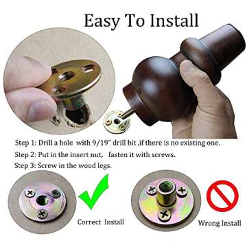 Kualuzt Couch Legs 6 inch Wood bun Furniture feet Set of 4 for Sofa Armchair Ottoman Coffee Table etc with Screw Install kit (6 inch bun Legs)