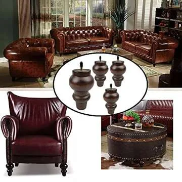 Kualuzt Couch Legs 6 inch Wood bun Furniture feet Set of 4 for Sofa Armchair Ottoman Coffee Table etc with Screw Install kit (6 inch bun Legs)