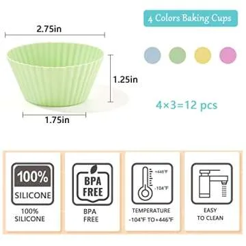 WOFEIS Silicone Baking Cups - Reusable & Colorful 12pcs