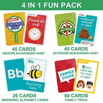 LotFancy Card Games for Family Game Night, 4 in 1 Pack, Scavenger Hunt Games for Kids, Indoor Outdoo...