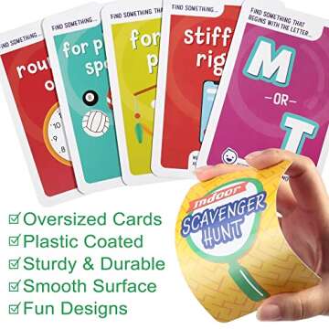LotFancy Card Games for Family Game Night, 4 in 1 Pack, Scavenger Hunt Games for Kids, Indoor Outdoor Activities, Family Trivia, Educational Game, Jumbo Size, Gifts for Ages 2-6