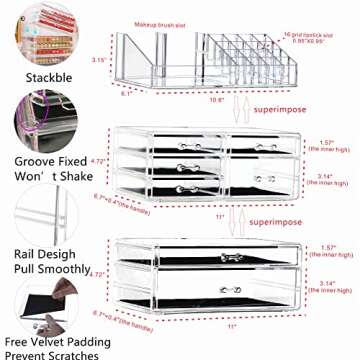 Cq acrylic 3 Pack Clear Makeup Organizer Countertop,Stackable 7 Drawers Skincare Organizer,Cute Skin...