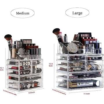 Cq acrylic 3 Pack Clear Makeup Organizer Countertop,Stackable 7 Drawers Skincare Organizer,Cute Skin Care Organizer for Vanity Hair Clip,Jewelry,Beauty Product Desk and Make Up Organizers for Vanity