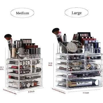 Cq acrylic 3 Pack Clear Makeup Organizer Countertop,Stackable 7 Drawers Skincare Organizer,Cute Skin Care Organizer for Vanity Hair Clip,Jewelry,Beauty Product Desk and Make Up Organizers for Vanity