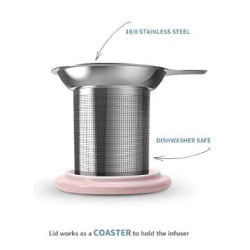 Sweese 16 OZ Porcelain Tea Mug with Infuser and Lid, Loose Leaf Tea Cup, Gifts for Tea Lover, Pink