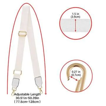 DEVPSISR Wide Shoulder Purse Strap Replacement Adjustable Belt Canvas Bag Crossbody Handbag (Leather Buckle-Creamy White)