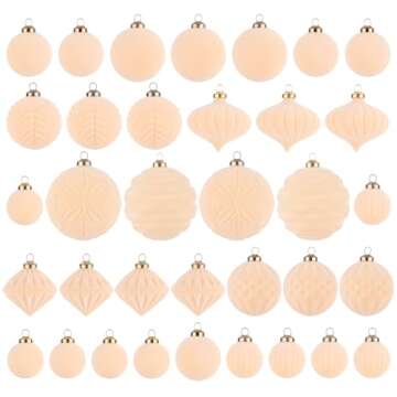 Flocked Ornaments for Christmas Tree Decorations - 35pcs Cream Velvet Ball Ornament for Winter Holid...