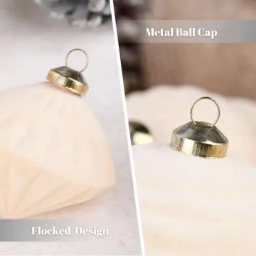 Flocked Ornaments for Christmas Tree Decorations - 35pcs Cream Velvet Ball Ornament for Winter Holiday Decor - Plastic Shatterproof Xmas Ornaments Bulk