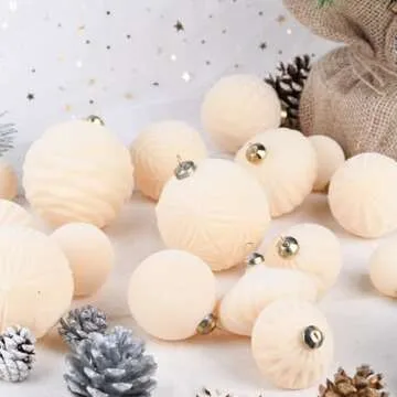 Flocked Ornaments for Christmas Tree Decorations - 35pcs Cream Velvet Ball Ornament for Winter Holiday Decor - Plastic Shatterproof Xmas Ornaments Bulk