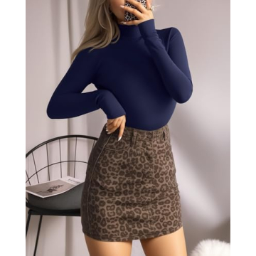 MANGOPOP Women's Long Sleeve Mock Turtle Neck Bodysuit