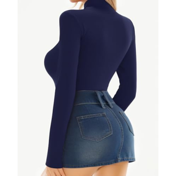 MANGOPOP Women's Long Sleeve Mock Turtle Neck Bodysuit