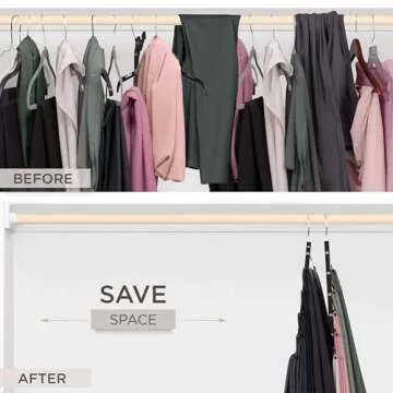 MORALVE Pants Hangers Space Saving - 2 Pack European Beechwood Scarf and Jean Hangers - Closet Organizer and Space Saver Pant Rack, Leggings Hanger, and Scarf Holder with 360° Swivel Hook