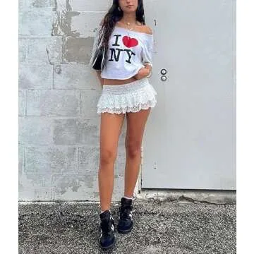 Yiulangde Women's Y2k White Lace Trim Lolita Bloomers Cute Lace Bow Layered Ruffle Frilly Fairy Bodycon Mini Bloomer Short Skirts