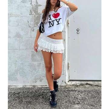 Yiulangde Women's Y2k White Lace Trim Lolita Bloomers Cute Lace Bow Layered Ruffle Frilly Fairy Bodycon Mini Bloomer Short Skirts