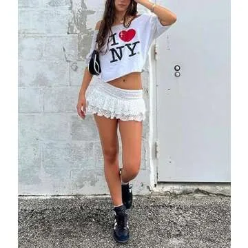 Yiulangde Women's Y2k White Lace Trim Lolita Bloomers Cute Lace Bow Layered Ruffle Frilly Fairy Bodycon Mini Bloomer Short Skirts