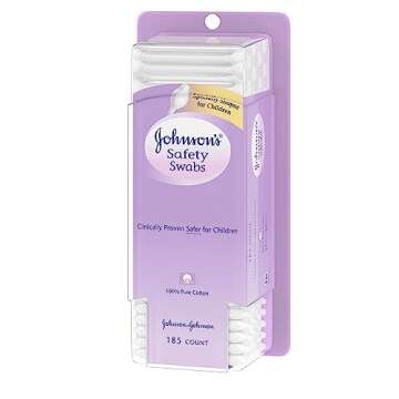 Johnson's Safety Ear Swabs for Babies and Children made with Non-Chlorine Bleached Cotton for a Gentle Clean, 185 ct (Pack of 2)