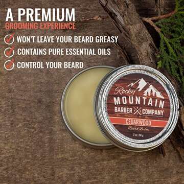 Beard Balm - Rocky Mountain Barber - 100% Natural - Premium Wax Blend with Cedarwood Scent, Nutrient...