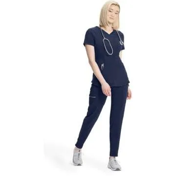 Infinity Cherokee V-Neck Women's Nurse Scrub Top, 4-Way Stretch, Superior Performance and Comfort CK623A, M, Navy