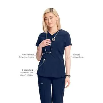 Infinity Cherokee V-Neck Women's Nurse Scrub Top, 4-Way Stretch, Superior Performance and Comfort CK623A, M, Navy