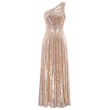 Kate Kasin Rose Gold Sequined Evening Formal Gown One Shoulder Dress Formal, US10