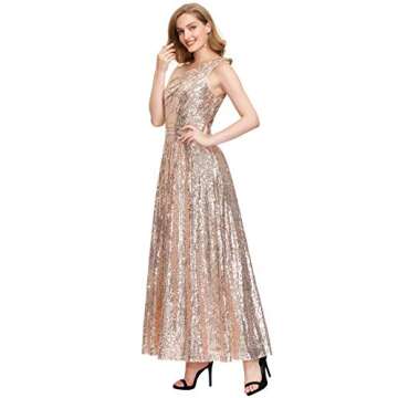 Kate Kasin Rose Gold Sequined Evening Formal Gown One Shoulder Dress Formal, US10