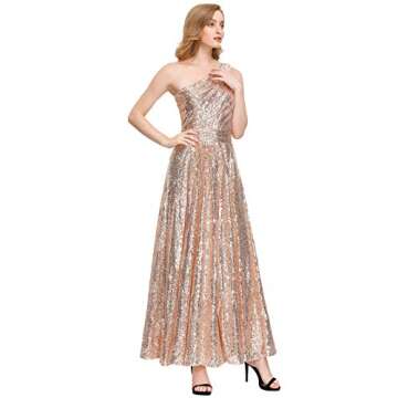 Kate Kasin Rose Gold Sequined Evening Formal Gown One Shoulder Dress Formal, US10