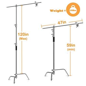 ShowMaven C Stand with Boom Arm, Heavy Duty 10ft Light Stand for Photography Studio Video Reflector, Monolight and Backdrops