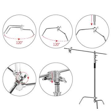 ShowMaven C Stand with Boom Arm, Heavy Duty 10ft Light Stand for Photography Studio Video Reflector, Monolight and Backdrops