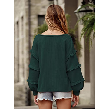 BTFBM Women’s V Neck Blouse Soft Waffle Knit Tunics