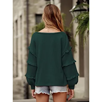 BTFBM Women’s V Neck Blouse Soft Waffle Knit Tunics