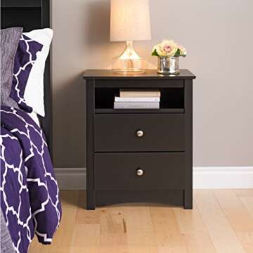Prepac Sonoma 2 Drawer Nightstand: Elegant Bedroom Furniture, Bedside Table with Open Shelf, 23.25"W...