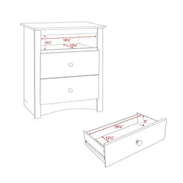 Prepac Sonoma 2 Drawer Nightstand: Elegant Bedroom Furniture, Bedside Table with Open Shelf, 23.25"W x 16"D x 28"H, Black